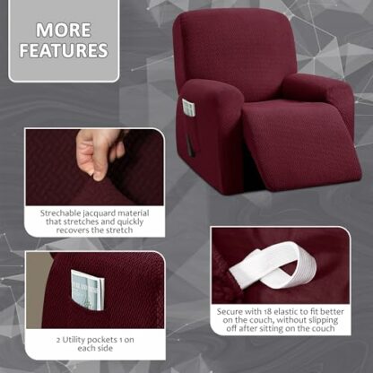 ULTICOR 8-Pieces Recliner Sofa Covers, Jacquared Stretch Couch Covers for 3 Cushion Reclining Sofa Slipcovers Thick Soft Washable (Style 3) - Image 4