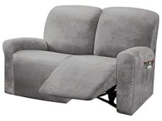 ULTICOR Reclining Love Seat Slipcover, 48" - 65" L, 6-Piece Velvet Stretch Loveseat Reclining Sofa Covers, 2 seat Love seat Recliner Cover, Thick, Soft, Washable (Light Grey)