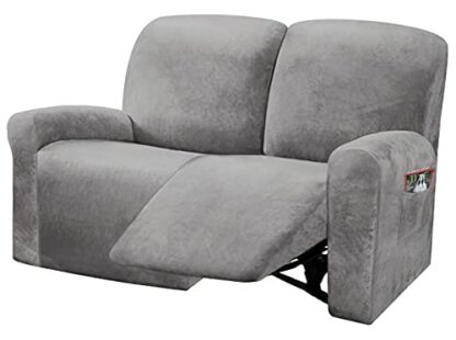 ULTICOR Reclining Love Seat Slipcover, 48" - 65" L, 6-Piece Velvet Stretch Loveseat Reclining Sofa Covers, 2 seat Love seat Recliner Cover, Thick, Soft, Washable (Light Grey) - Image 2