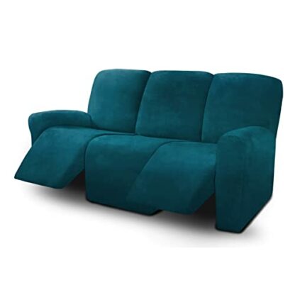 ULTICOR Velvet 8-Pieces Recliner Sofa Covers Stretch Reclining Couch Covers for 3 Cushion Reclining Sofa Slipcovers Furniture Covers Thick Soft Washable (3 Seater Recliner Cover, Deep Teal) - Image 2