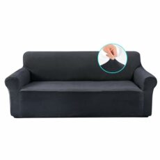 UNICE HOME Stretch Sofa Covers for 3 Cushion Couch, Elastic Furniture Cover 1-Piece Plush Velvet 3 Seats Sofa Slipcover (Sofa,Dark Grey)