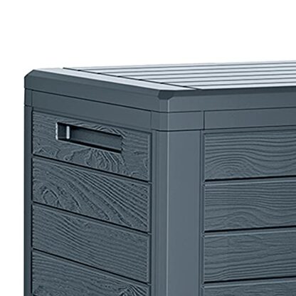 URBNLIVING Anthracite 190L Wood Design Outdoor Storage Box Garden Patio Plastic Chest Lid - Image 3