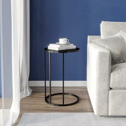 URBNLIVING Round Modern C-Shaped Side End Table Chrome Legs Frame and Glass Top, Snack Books Side Table 3 URBNLIVING Round Modern C-Shaped Side End Table Chrome Legs Frame and Glass Top, Snack Books Side Table - Image 3
