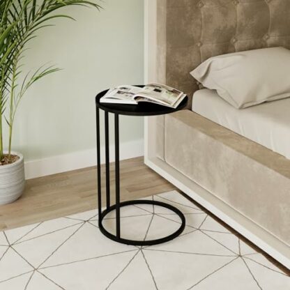 URBNLIVING Round Modern C-Shaped Side End Table Chrome Legs Frame and Glass Top, Snack Books Side Table 4 URBNLIVING Round Modern C-Shaped Side End Table Chrome Legs Frame and Glass Top, Snack Books Side Table - Image 4