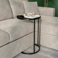 URBNLIVING Round Modern C-Shaped Side End Table Chrome Legs Frame and Glass Top, Snack Books Side Table