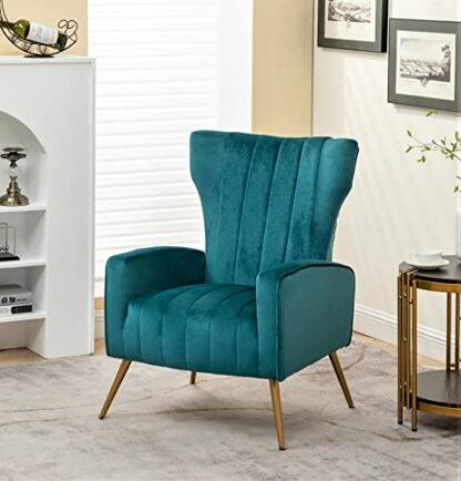 US Pride Furniture Modern Velvet Accent Chair for Living Room, Bedroom or Office with Stylish Metal Legs, Plush Upholstery and Wood Frame, Small-Medium, Blueish Green 3 US Pride Furniture Modern Velvet Accent Chair for Living Room, Bedroom or Office with Stylish Metal Legs, Plush Upholstery and Wood Frame, Small-Medium, Blueish Green - Image 3