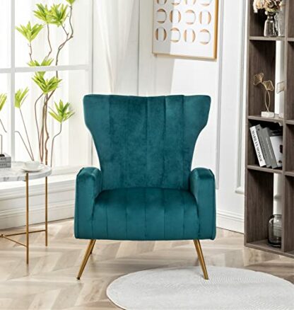 US Pride Furniture Modern Velvet Accent Chair for Living Room, Bedroom or Office with Stylish Metal Legs, Plush Upholstery and Wood Frame, Small-Medium, Blueish Green 4 US Pride Furniture Modern Velvet Accent Chair for Living Room, Bedroom or Office with Stylish Metal Legs, Plush Upholstery and Wood Frame, Small-Medium, Blueish Green - Image 4