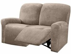 Ultimate Decor Reclining Love Seat Slipcover, 6-Piece Velvet Stretch Loveseat Reclining Sofa Covers, 2 seat Love seat Recliner Cover, Thick, Soft, Washable, Love seat Slipcovers (Taupe)