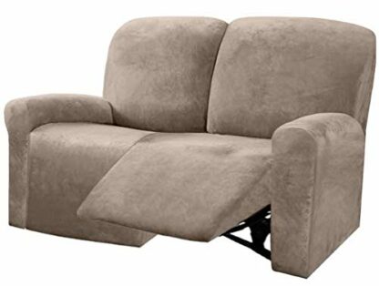 Ultimate Decor Reclining Love Seat Slipcover, 6-Piece Velvet Stretch Loveseat Reclining Sofa Covers, 2 seat Love seat Recliner Cover, Thick, Soft, Washable, Love seat Slipcovers (Taupe) - Image 2
