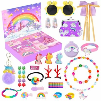 Unicorn Advent Calendar 2024, Girls Advent Calendar 24 Days Christmas Countdown Jewellery Advent Calendar Toys with Hair Accessories Bracelets Ring Purse Keychains Sunglasses for Girls 2 Unicorn Advent Calendar 2024, Girls Advent Calendar 24 Days Christmas Countdown Jewellery Advent Calendar Toys with Hair Accessories Bracelets Ring Purse Keychains Sunglasses for Girls - Image 2