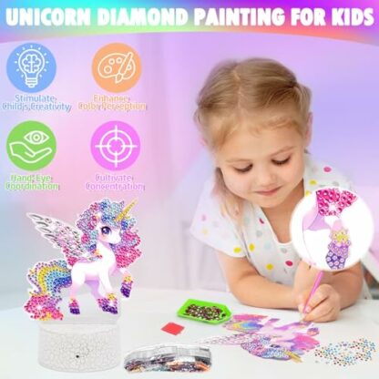 Unicorn Gifts for 6 7 8 9 10 11 Year Old Girls, Arts and Crafts Set for Kids Age 5+, 5D Diamond Painting Kits DIY Night Light Toys Kid Birthday Presents Horse Gift for Children Girl Bedroom Decor 4 Unicorn Gifts for 6 7 8 9 10 11 Year Old Girls, Arts and Crafts Set for Kids Age 5+, 5D Diamond Painting Kits DIY Night Light Toys Kid Birthday Presents Horse Gift for Children Girl Bedroom Decor - Image 4
