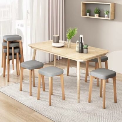 Wooden Stackable Stools Set of 4 for Living Room Classroom Kitchen Backless Portable Seating with Upholstered Cushion Stackable Chairs for Easy Storage and Organization - Image 4
