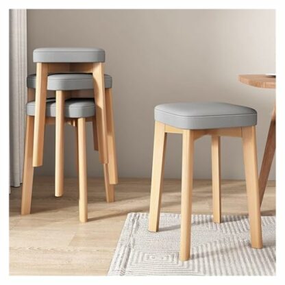Wooden Stackable Stools Set of 4 for Living Room Classroom Kitchen Backless Portable Seating with Upholstered Cushion Stackable Chairs for Easy Storage and Organization - Image 2