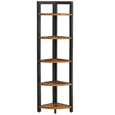 VASAGLE 5 Tier Corner Bookcase Corner Bookcase Multipurpose Plant Rack Storage Unit for Living Room Bedroom Office Industrial Style Rustic Brown and Black LLS803B01