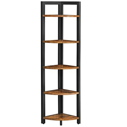 VASAGLE 5 Tier Corner Bookcase Corner Bookcase Multipurpose Plant Rack Storage Unit for Living Room Bedroom Office Industrial Style Rustic Brown and Black LLS803B01 - Image 2