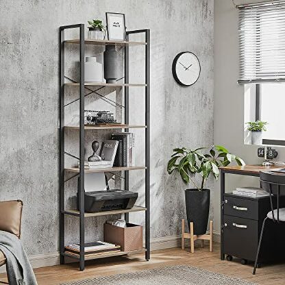 VASAGLE 6 Tier Bookcase, Free Standing Shelf with Steel Frame, Freestanding Shelf, Living Room, Bedroom, Office - Image 3