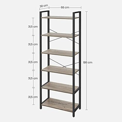VASAGLE 6 Tier Bookcase, Free Standing Shelf with Steel Frame, Freestanding Shelf, Living Room, Bedroom, Office - Image 4