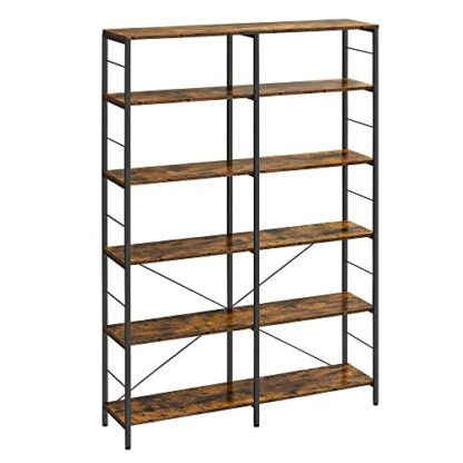 VASAGLE 6-Tier Bookshelf, Shelving Unit, Tall Storage Shelf, 30 x 120 x 172.5 cm, Industrial Style, Room Divider, Living Room, Study, Kitchen, Rustic Brown and Black LLS114B01 2 VASAGLE 6-Tier Bookshelf, Shelving Unit, Tall Storage Shelf, 30 x 120 x 172.5 cm, Industrial Style, Room Divider, Living Room, Study, Kitchen, Rustic Brown and Black LLS114B01 - Image 2