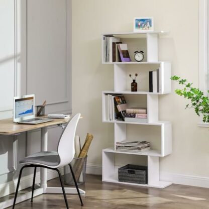 VASAGLE Bookcase, 5-Tier Bookshelf, Display Shelf and Room Divider, Freestanding Decorative Storage Shelving, White LBC62WT - Image 3