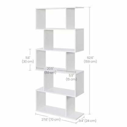 VASAGLE Bookcase, 5-Tier Bookshelf, Display Shelf and Room Divider, Freestanding Decorative Storage Shelving, White LBC62WT - Image 4