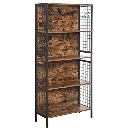 VASAGLE Bookcase, Office Storage Shelf, 4 Tiers for Books, Decorations, Stable Steel Frame, S-Shaped Hooks for Hanging, Living Room, Studio, Bedroom, Rustic Brown and Black LBC023B01 2 VASAGLE Bookcase, Office Storage Shelf, 4 Tiers for Books, Decorations, Stable Steel Frame, S-Shaped Hooks for Hanging, Living Room, Studio, Bedroom, Rustic Brown and Black LBC023B01 - Image 2