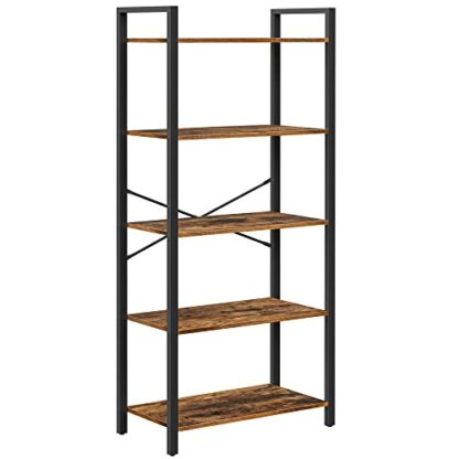 VASAGLE Bookcase, Storage Shelf, Rustic Shelves with Steel Frame, for Living Room, Office, Office, Hallway, Industrial Style - Image 2