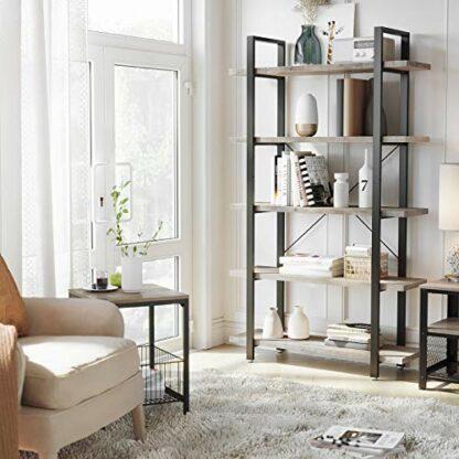 VASAGLE Bookshelf, 5-Tier Industrial Stable Bookcase, Storage Rack - Image 3