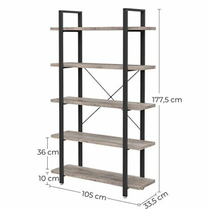 VASAGLE Bookshelf, 5-Tier Industrial Stable Bookcase, Storage Rack - Image 4