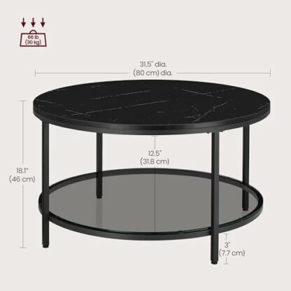 VASAGLE Coffee Table, Living Room Table, Sofa Cocktail Table Faux Marble Round, Tempered Glass Storage Shelf, Easy to Assemble, Modern Style, for Living Room - Image 4