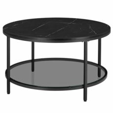 VASAGLE Coffee Table, Living Room Table, Sofa Cocktail Table Faux Marble Round, Tempered Glass Storage Shelf, Easy to Assemble, Modern Style, for Living Room