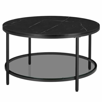 VASAGLE Coffee Table, Living Room Table, Sofa Cocktail Table Faux Marble Round, Tempered Glass Storage Shelf, Easy to Assemble, Modern Style, for Living Room - Image 2