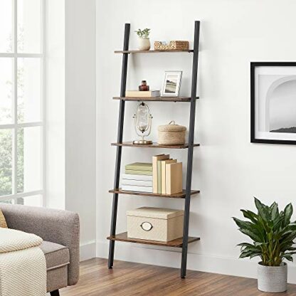VASAGLE Industrial Style Ladder Bookcase Bookcase Storage Unit 5 Tier Tilted Shelf for Living Room Kitchen Office Steel Frame Stable Rustic Brown LLS46BX 3 VASAGLE Industrial Style Ladder Bookcase Bookcase Storage Unit 5 Tier Tilted Shelf for Living Room Kitchen Office Steel Frame Stable Rustic Brown LLS46BX - Image 3