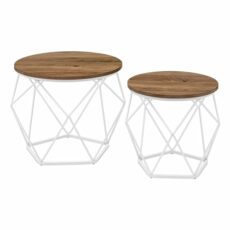 VASAGLE Round Coffee Table, Set of 2, Side Table, Sofa End, Industrial Style, Removable Tray, Steel Frame, for Living Room