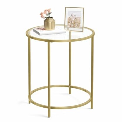 VASAGLE Round Side Table, Glass End Table with Metal Frame - Image 2