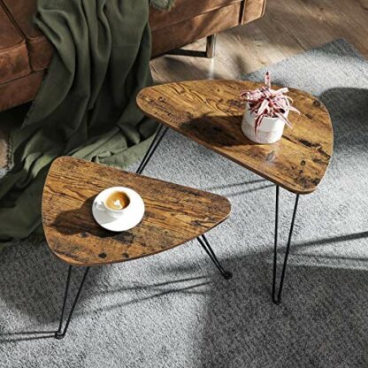 VASAGLE Set of 2 Side Tables, Nest of Tables, Coffee Tables, Living Room, Dining Room, Bedroom, Industrial Style, Rustic Brown and Black LNT012B01 2 VASAGLE Set of 2 Side Tables, Nest of Tables, Coffee Tables, Living Room, Dining Room, Bedroom, Industrial Style, Rustic Brown and Black LNT012B01 - Image 2