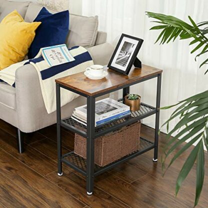 VASAGLE Side Table, Console Table, 2 Shelves Mesh Shelves, for Hallway, Living Room, Bedroom, Office, Space Saving, Easy Assembly, Industrial Style, Rustic Brown LET33BX - Image 3