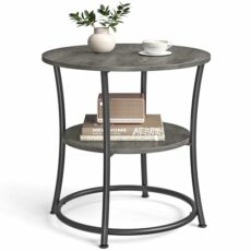 VASAGLE Side Table, Round End Table with 2 Shelves for Living Room