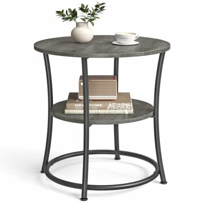 VASAGLE Side Table, Round End Table with 2 Shelves for Living Room - Image 2