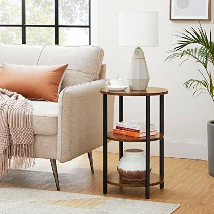VASAGLE Sofa Side Table, Round Coffee End Table, 3-Tier Accent Table with Steel Frame, for Living Room, Bedroom, Easy Assembly, Industrial, Rustic Brown and Black LET280B01 - Image 3