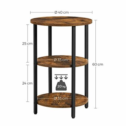 VASAGLE Sofa Side Table, Round Coffee End Table, 3-Tier Accent Table with Steel Frame, for Living Room, Bedroom, Easy Assembly, Industrial, Rustic Brown and Black LET280B01 - Image 4
