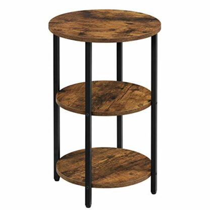 VASAGLE Sofa Side Table, Round Coffee End Table, 3-Tier Accent Table with Steel Frame, for Living Room, Bedroom, Easy Assembly, Industrial, Rustic Brown and Black LET280B01 - Image 2