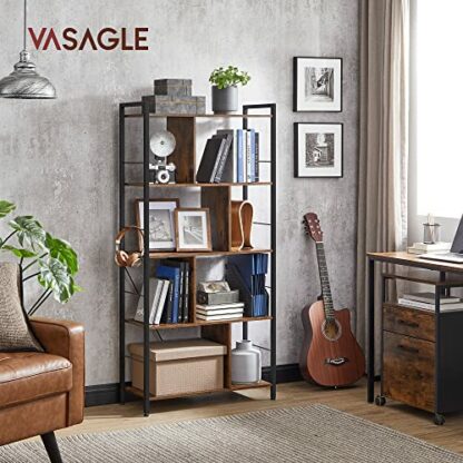 VASAGLE Storage Unit, Bookcase, 5 Tiers, Open Compartments, Office Living Room, Bedroom, Industrial Style, Rustic Brown and Black LBC121B01 3 VASAGLE Storage Unit, Bookcase, 5 Tiers, Open Compartments, Office Living Room, Bedroom, Industrial Style, Rustic Brown and Black LBC121B01 - Image 3