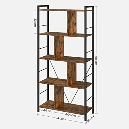 VASAGLE Storage Unit, Bookcase, 5 Tiers, Open Compartments, Office Living Room, Bedroom, Industrial Style, Rustic Brown and Black LBC121B01 4 VASAGLE Storage Unit, Bookcase, 5 Tiers, Open Compartments, Office Living Room, Bedroom, Industrial Style, Rustic Brown and Black LBC121B01 - Image 4