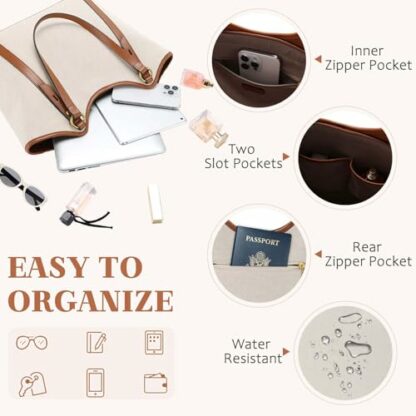 VASCHY Tote Bag Purse for Women, Fashion Large Vegan Leather Top Handle Satchel Shoulder Bag Handbag with Zipper for Work - Image 4