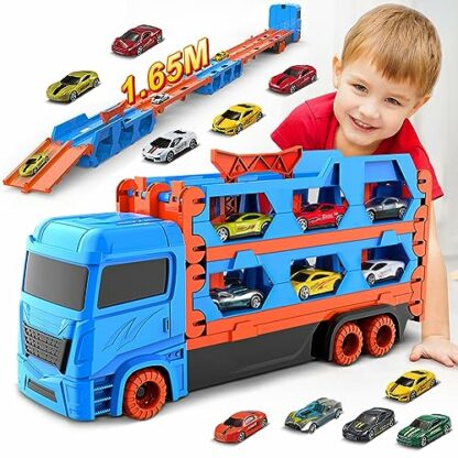 VATOS Transport Truck Toys Cars for Boys Ages 3 4 5 6, Portable Truck Toy with 6 Race Cars, Best Gift Carrier Vehicles Toys Set for Kids - Image 2