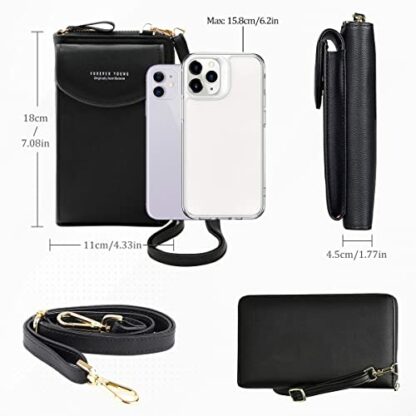 VDSOW Crossbody Phone Bag for Women, Leather Ladies Cross Body Handbags Waterproof Mobile Phone Pouch with Long Strap Zips Card Slots, Small Cellphone Shoulder Bags Coin Purse Wallet Gifts for Girls - Image 3