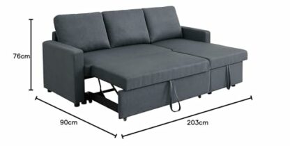VEGGº SCANDINAVIAN STYLE CORNER SOFA BED DARK GREY FABRIC WITH STORAGE UNIVERSAL CHASE SIDE - Image 3