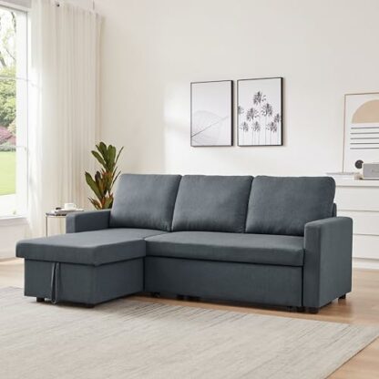 VEGGº SCANDINAVIAN STYLE CORNER SOFA BED DARK GREY FABRIC WITH STORAGE UNIVERSAL CHASE SIDE - Image 2