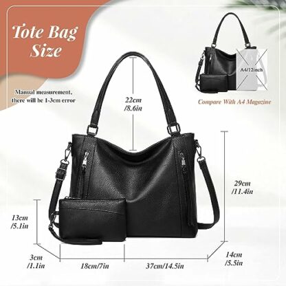 VINBAGGE Women's PU Handbag Tote Women's Set Small Shoulder Bag Shoulder Bag Tote Bag Handbag 2 Pieces Brown includes 1 large women's bag and 1 wallet. - Image 4