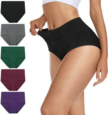 VIVISOO Women's Stretch Cotton Underwear High Waisted Panties Soft Breathable Briefs 5-Pack - Image 2